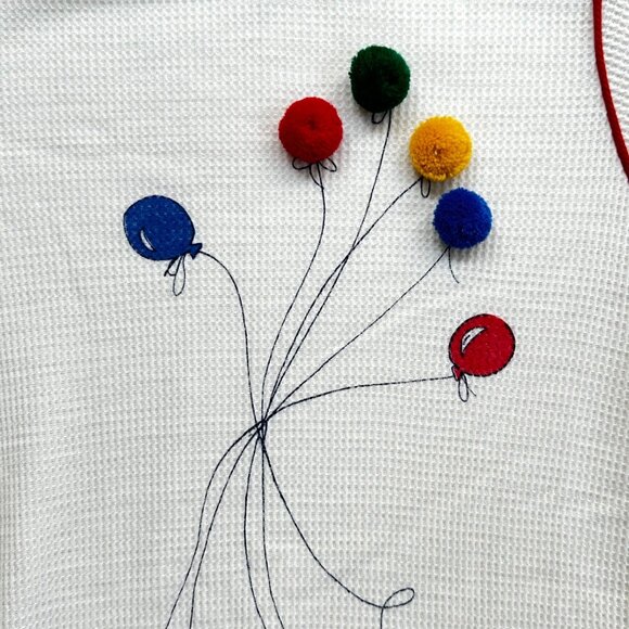 Vintage 70s Pom Pom Balloon Primary Colors Waffle Knit Long Sleeve Nightgown - Picture 4 of 5